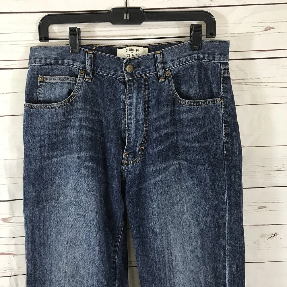 J Crew Jeans Men's 32x32 Blue Straight Leg Cotton Denim Mid Rise